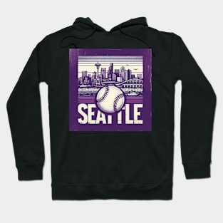 Retro Vintage Cityscape Seattle Baseball Hoodie